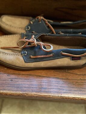Sebago Two-Tone Tan and Navy Leather Boat Shoes